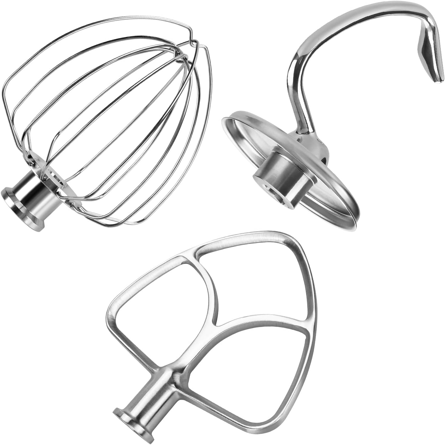 Stainless Steel 3 Piece Kit Attachments for Kitchenaid 4.5-5 Quart Tilt-Head Stand Mixers Artisan Series & Classic Series by MMOBIEL &ndash; K45 6-Wire Whip, Flat Beater and Dough Hook &ndash; Dishwasher Safe image number 5
