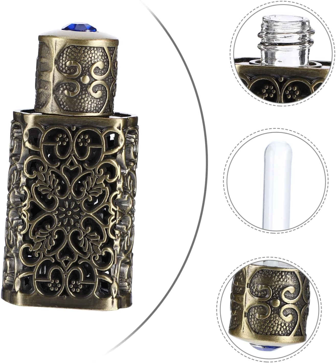 3Pcs Essential Oil Bottle Antique Hollow Engraved Perfume Spray Container for Travel and Craft Projects Elegant Middle Eastern Design Versatile Liquid Storage image number 1