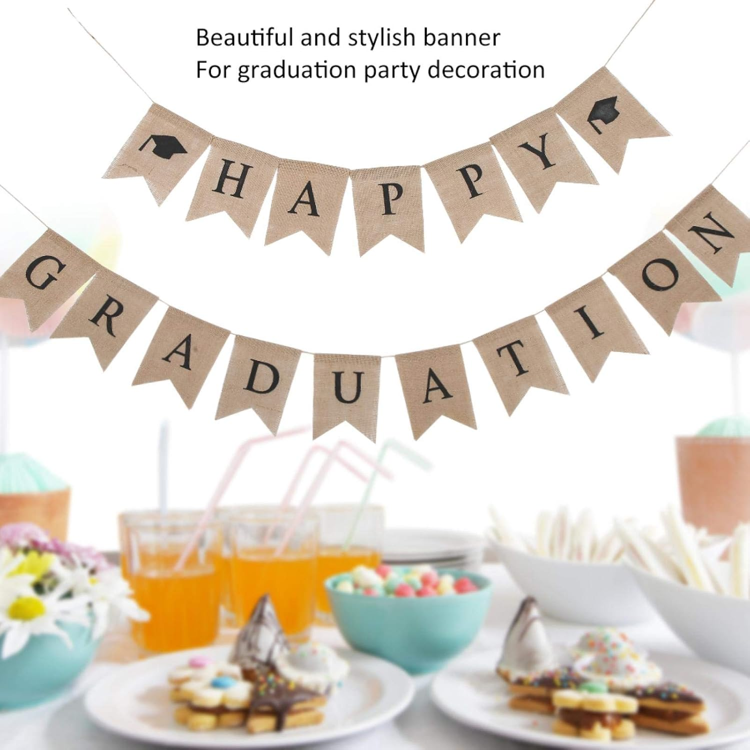 Happy Graduation Burlap Banner, 2023 Graduation Party Rustic Vintage Graduation Decorations Congrats Grad Banner Decoration for Grad Party College and High School Graduation Party Supplies image number 2