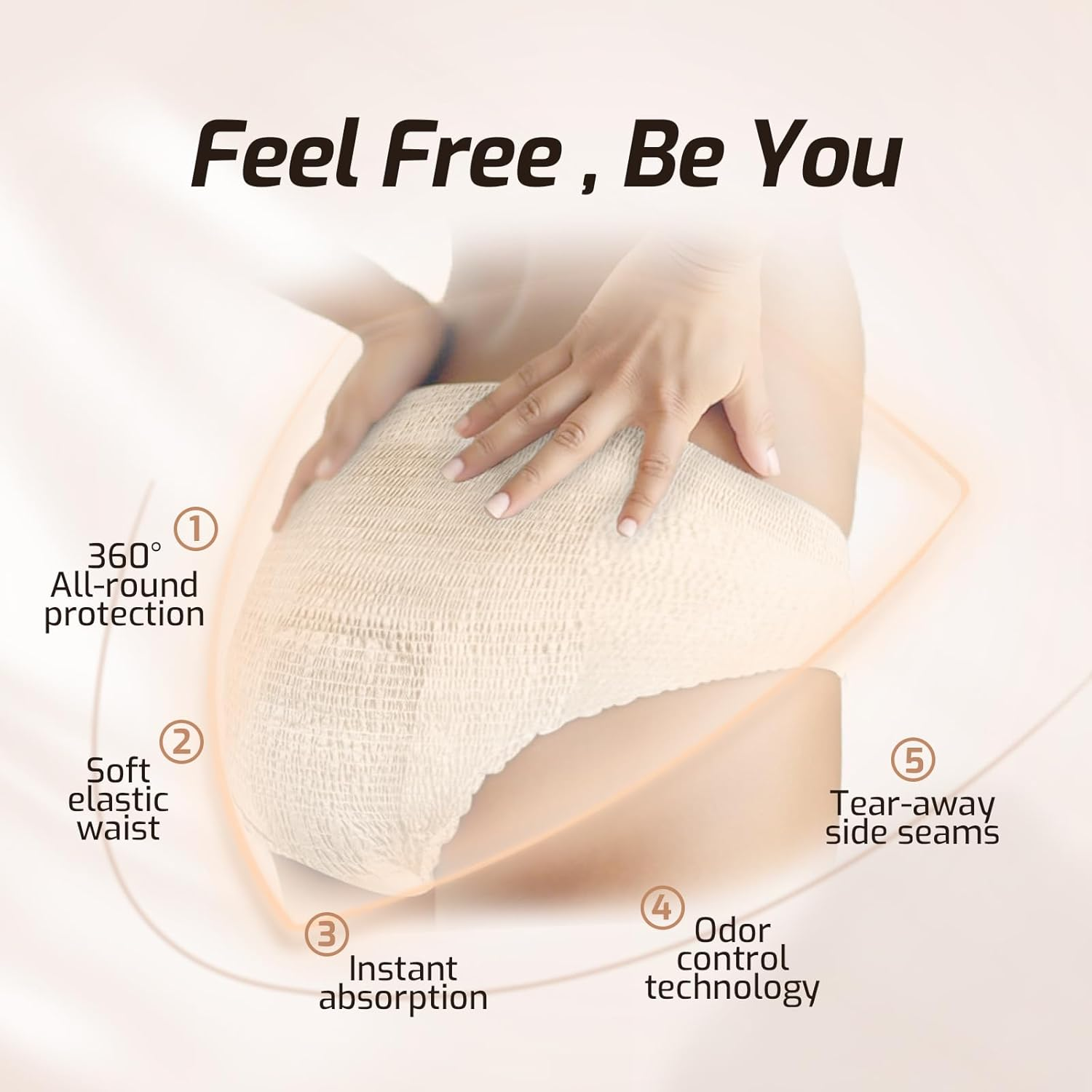 SUNKISS Women Incontinence Underwear, Daytime Disposable Postpartum Adult Panties, Protective Pull Ups with Maximum Absorbency, Medium, Beige, 32 Count image number 4