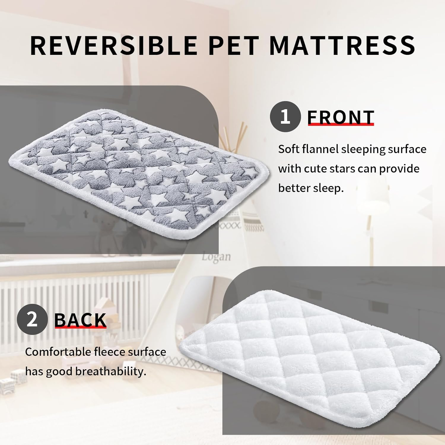 Moonxhome Soft Reversible Dog Bed Mat, Cat Mat - 60X90Cm, Short Plush Pet Mat, 2.5Cm Thick Thin Dog Mat, Dog Crate Pad for Medium Dogs, Machine Washable Ideal for 90Cm Dog Crates image number 2