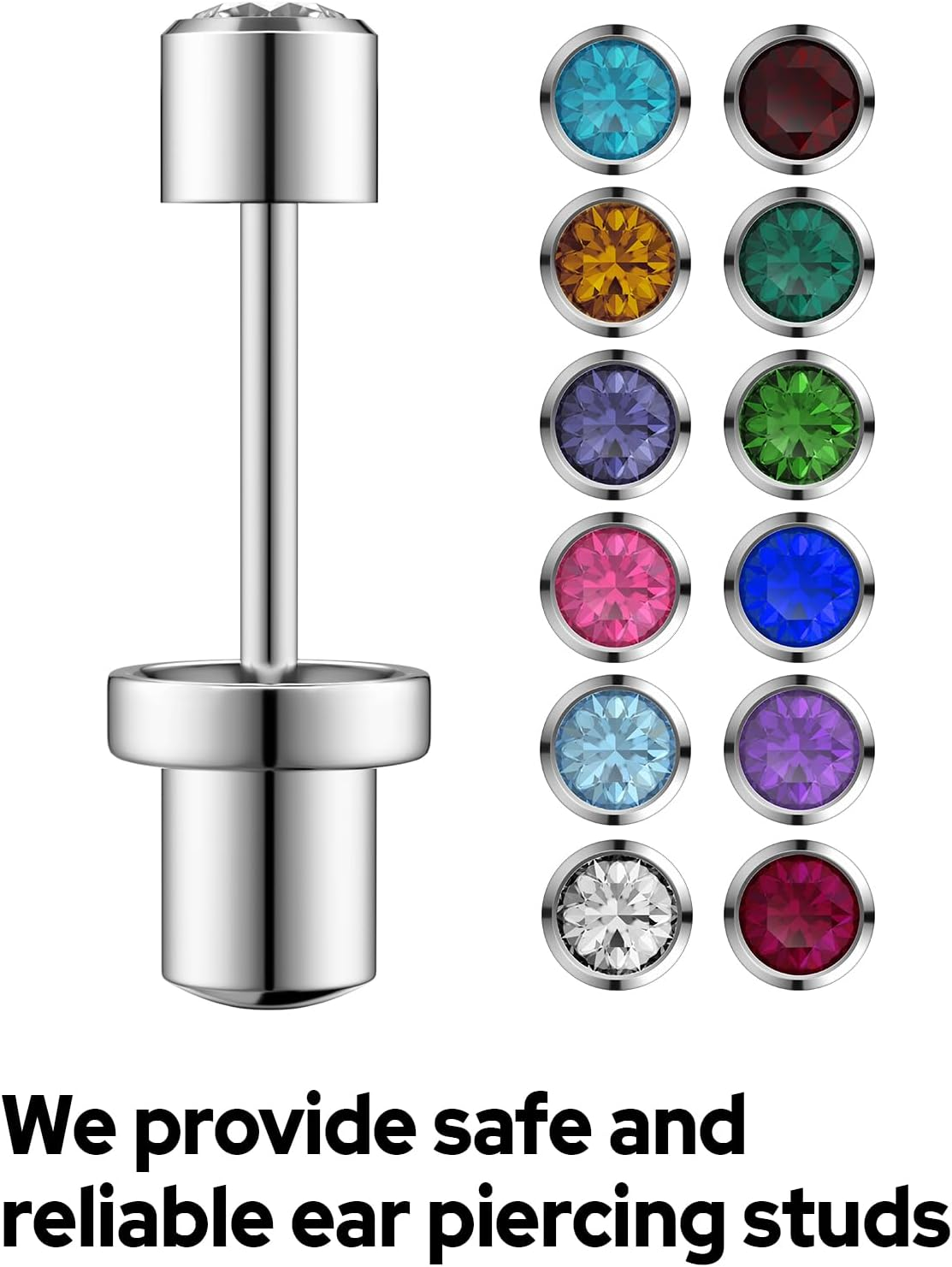 Sugartang Safe Piercing Earrings and Body Piercing Kits, Stainless Steel 4Mm Cubic Zirconia Jewelry Ear Piercing Gun Sets image number 2