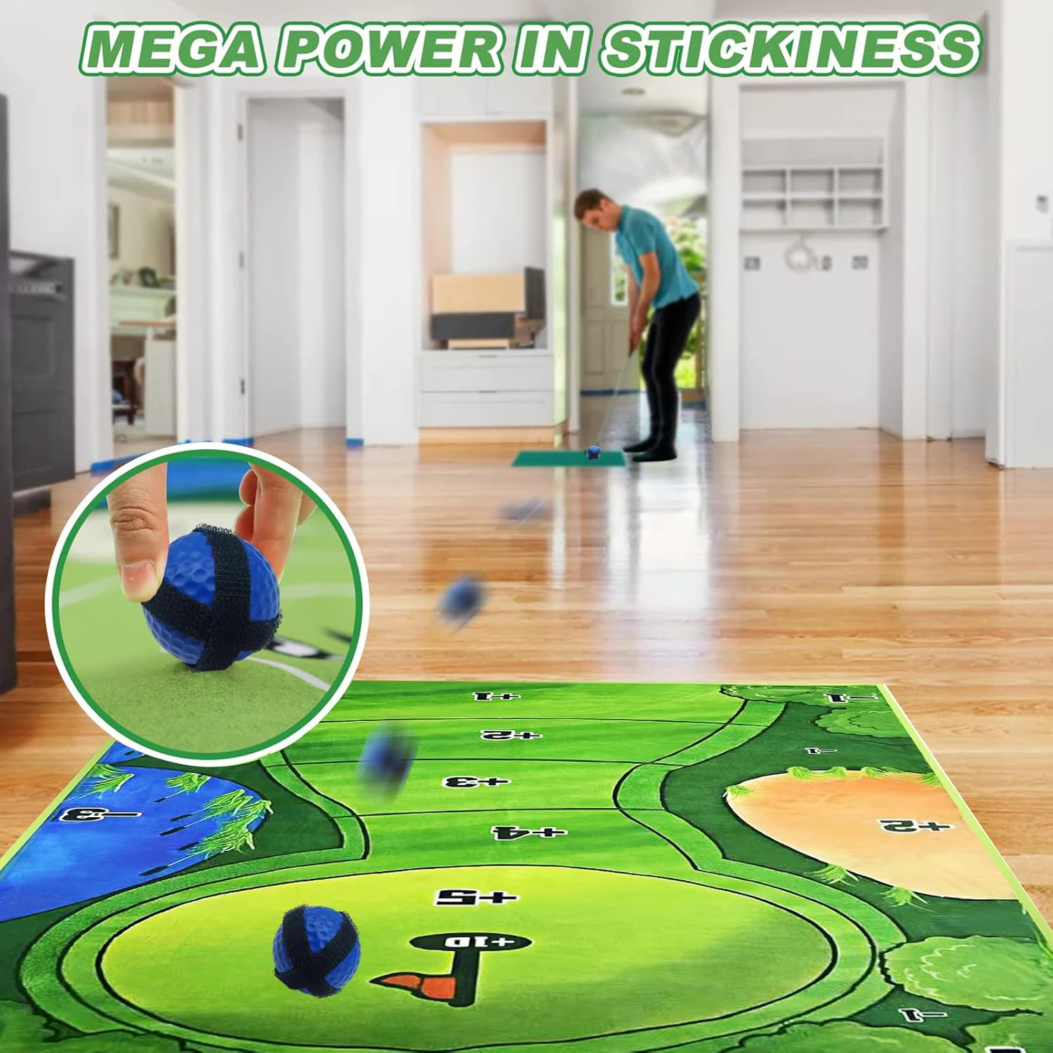 Wishrun HCBZVV Casual Golf Game Set - Includes 6X4 Ft Sticky Playing Mat, 16 Golf Balls,1 Chipping Mat, Carrying Bag -Mini Golf Game Home Office-Golf Gifts Adults Family Kids Outdoor Indoor Green image number 1