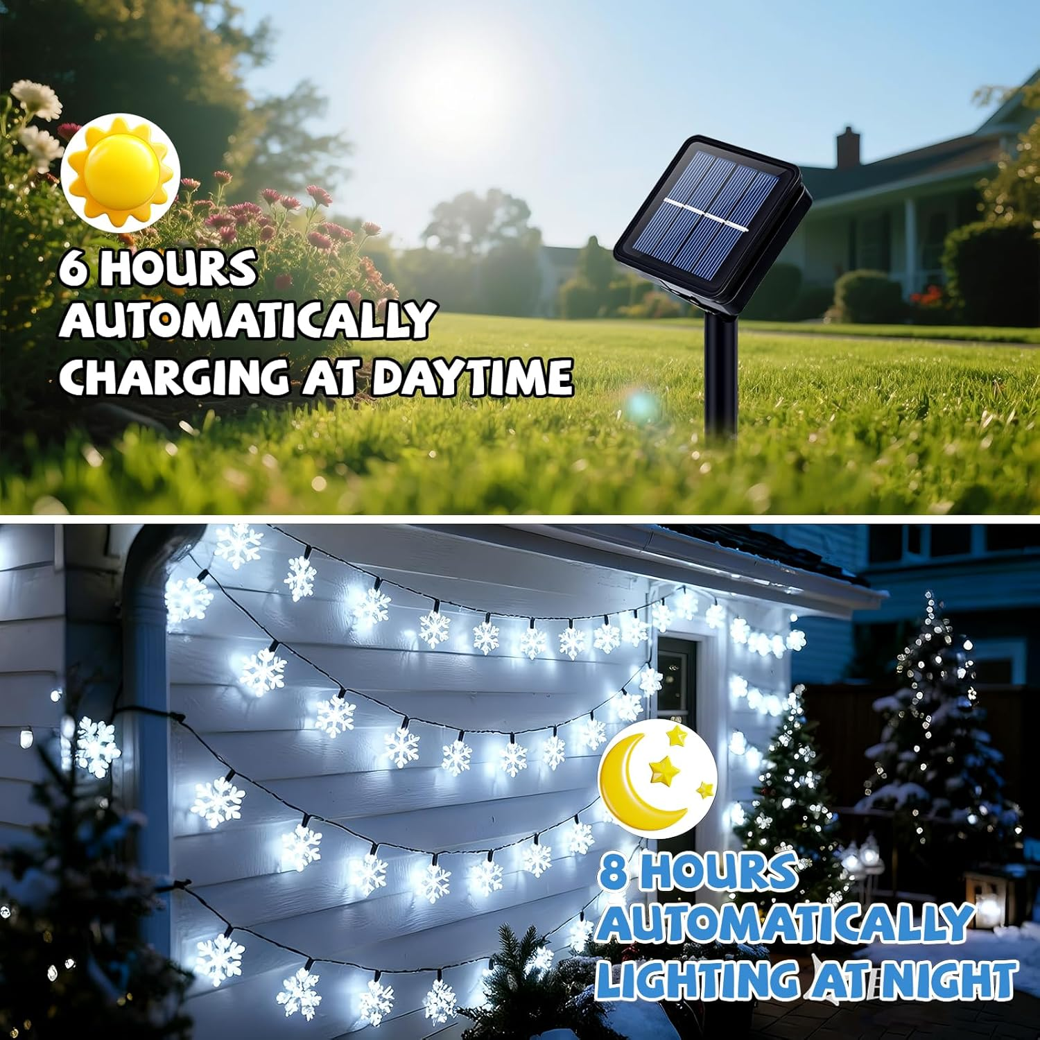 Qoosea Solar Snowflake Fairy Lights Christmas, 7 M 50 LED Solar Christmas Lighting Outdoor IP65 Waterproof, 8 Modes Solar Fairy Lights, Solar Lights, Christmas Decoration for Garden, Balcony, Wedding image number 4