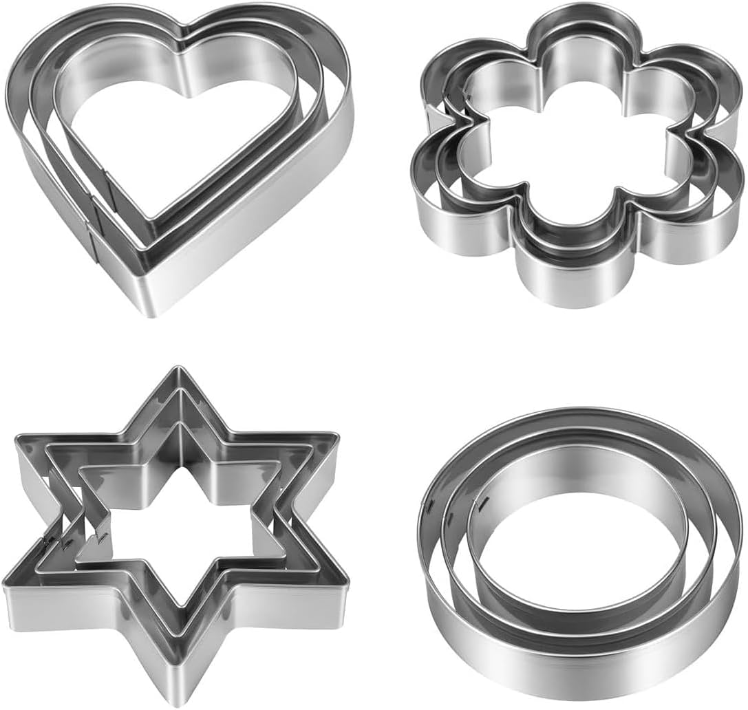 Cookie Cutters Set, Fyvaido 12Pcs Metal Cookie Cutters, Heart, Star, Round, Flower Cookie Cutters Shapes Baking Set Biscuit Stainless Steel Molds Cutters for Baking image number 2