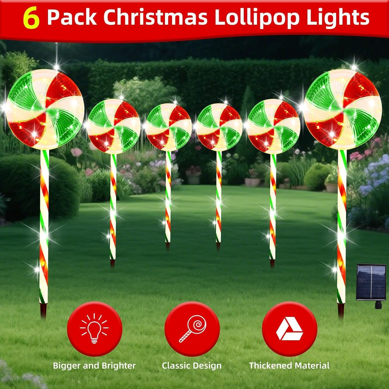 QINER Christmas Solar Lollipop Lights, 4 Pcs with 8 Modes, Green, Warm White, Outdoor Holiday Decoration, Pathway Lighting