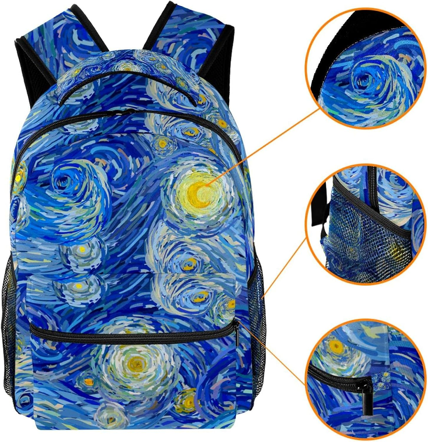 Night Sky with Swirly Clouds Stars and Glowing Moon Backpack Students Shoulder Bags Travel Bag College School Tote Backpacks image number 4