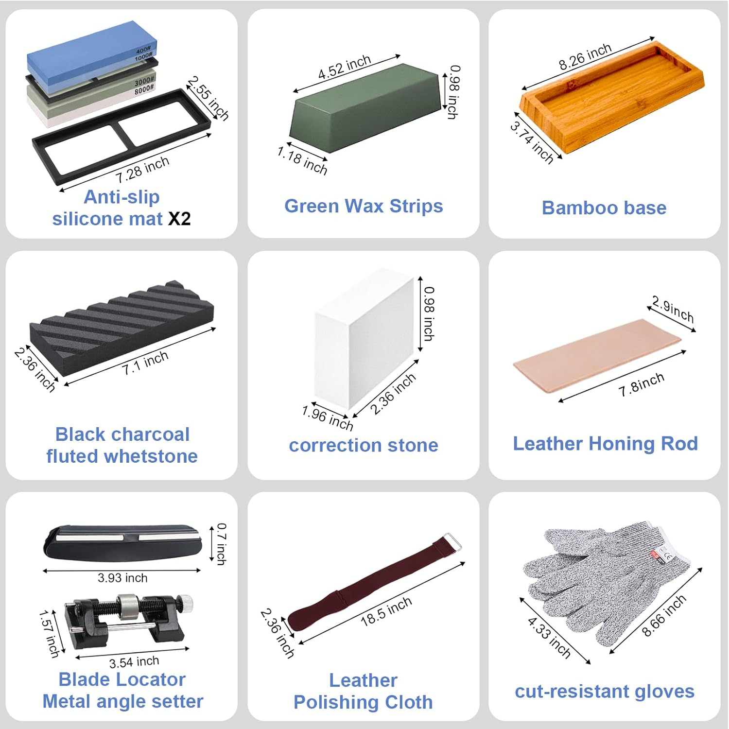 TFMODBFA Knife Sharpening Stone Set - 2 Side Grit 400/1000 3000/8000 Kitchen Knife Sharpener Stone, Professional Kitchen Sharpener Stone Includes Non-Slip Rubber Bases, Flattening Stone image number 1