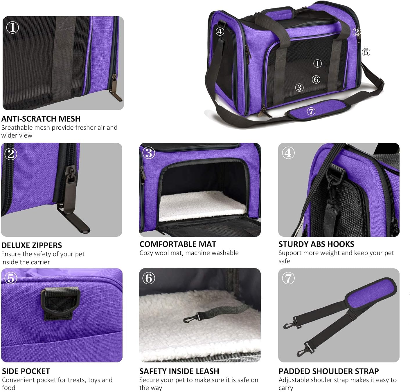 Henkelion Large Cat Carriers Dog Carrier Pet Carrier for Large Cats Dogs Puppies up to 25Lbs, Airline Approved Big Dog Carrier Soft Sided, Collapsible Waterproof Travel Puppy Carrier - Purple - Blue image number 3