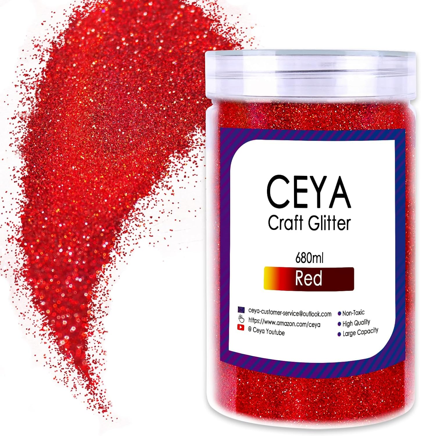 Ceya 3.8Oz/ 110G Holographic Ultra Fine Glitter Powder Laser Red Glitter 1/128&rdquo;0.008&rdquo;0.2Mm for Slime Epoxy Resin Craft Tumbler Jewelry Nail Art Festival Makeup Scrapbook Painting Wedding Cards