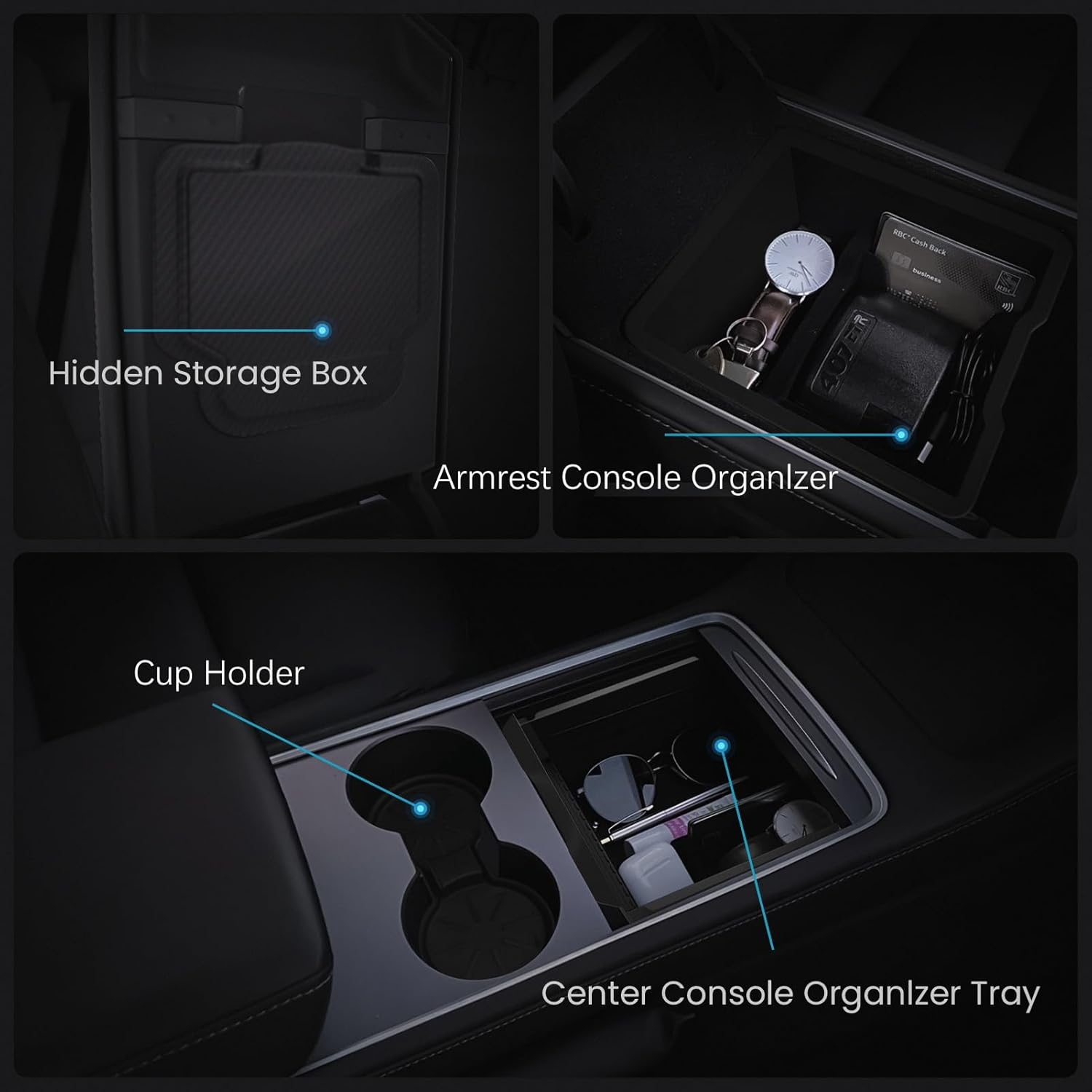 Tesla New Model Y Juniper & Model 3 Center Console Organizer (Dual-Layer Storage, Smooth Sliding) &ndash; Compatible with Model 3 (2024-2025) / New Model Y Juniper Accessories image number 4