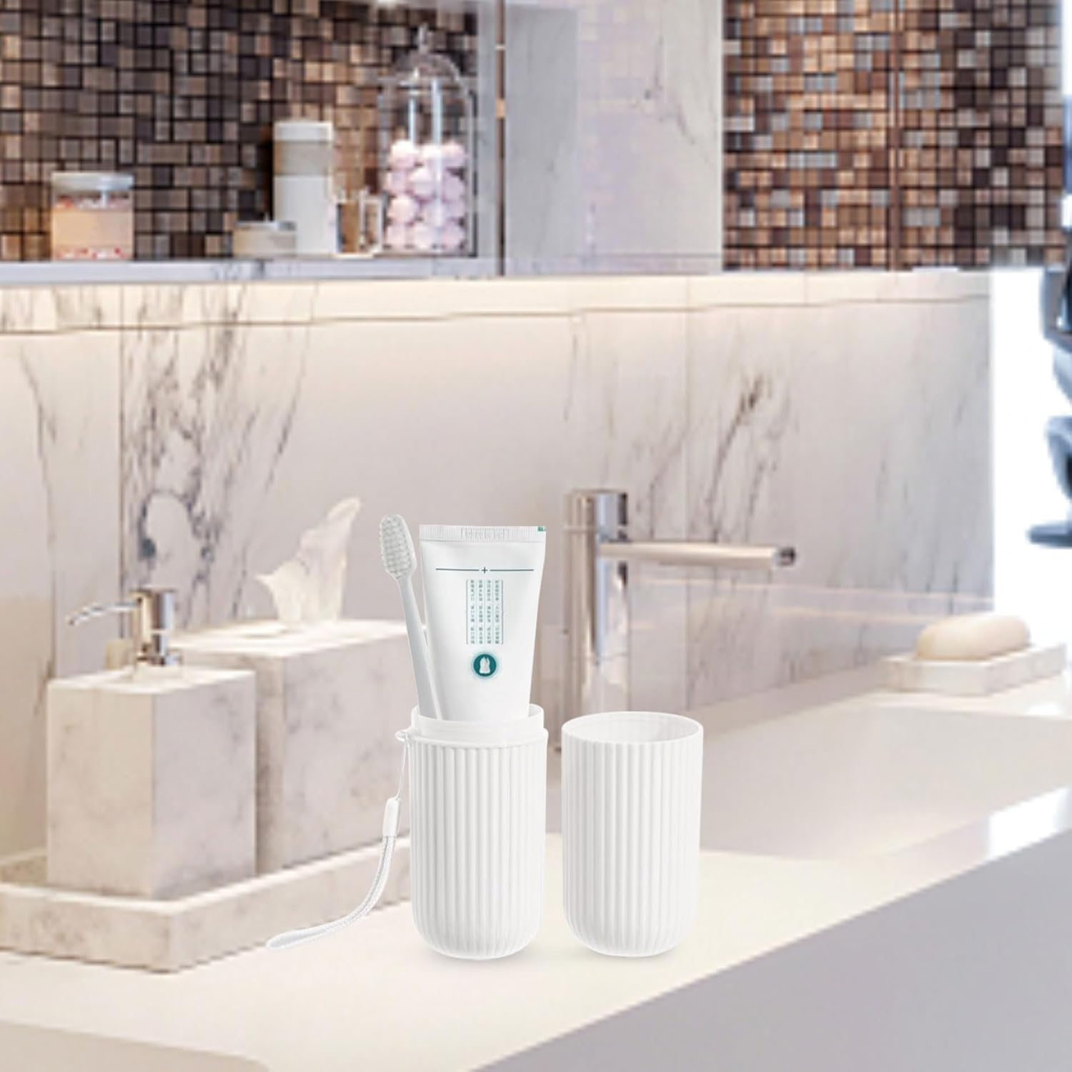 Toothbrush Travel Case, Portable Toothbrush Cup Case Box Container Plastic Travel Toothbrush Case Toothbrush Holders for Traveling(White) - Pink image number 5