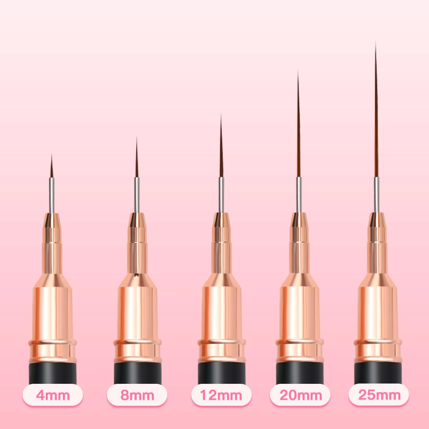 Lerpdaoo Nail Art Liner Brushes, 5-Piece Painting Nail Art Brush Set, Nail Dotting Drawing Tool for Long Lines, Thin Details, Fine Drawing Sizes 4/8/12/20/25 Mm (Black)