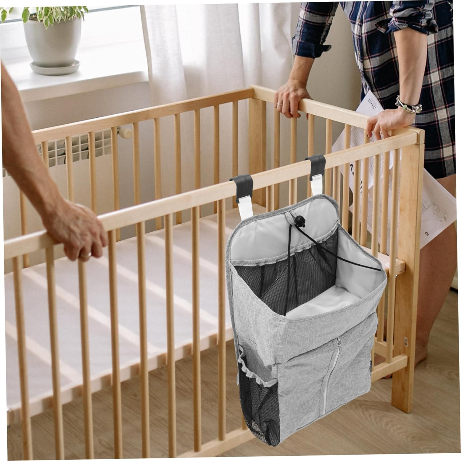 Diaper Storage Bag Bed Organizer Cradle Hanging Bag Nursery Storage Diaper Hanging Pouch for Essentials image number 5
