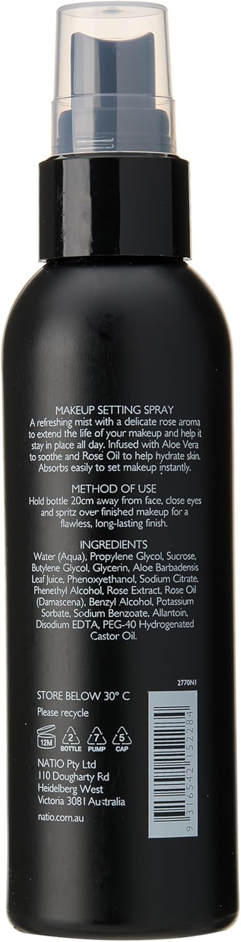 Makeup Setting Spray 125Ml - Hydrating Makeup Extending Facial Mist Formulated with Rose and Aloe Vera - Made in Australia (Pack of 2) image number 1