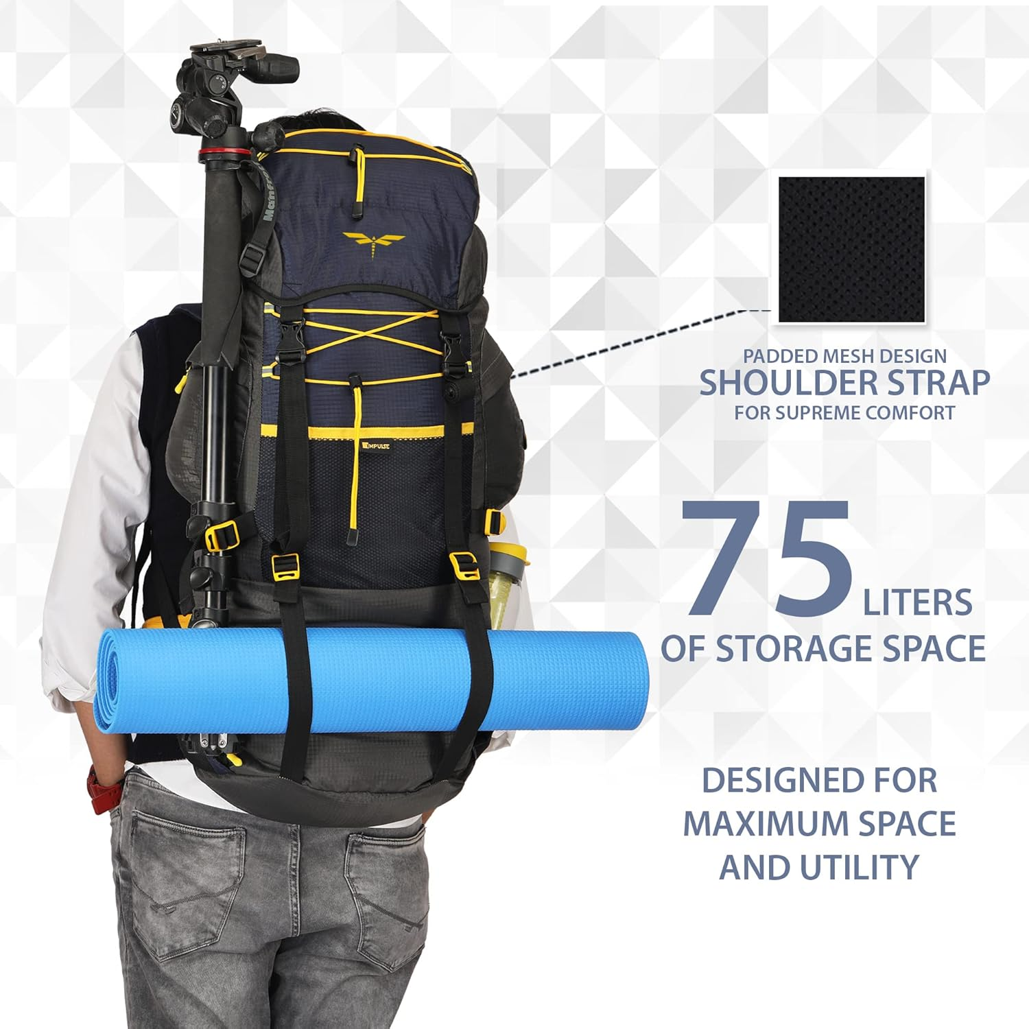 Impulse Rucksack Bags 75 Litres Travel Bag for Men Tourist Bag for Travel Backpack for Hiking Trekking Bag for Men Camping Thames Bag with 1 Year Warranty - Black image number 4