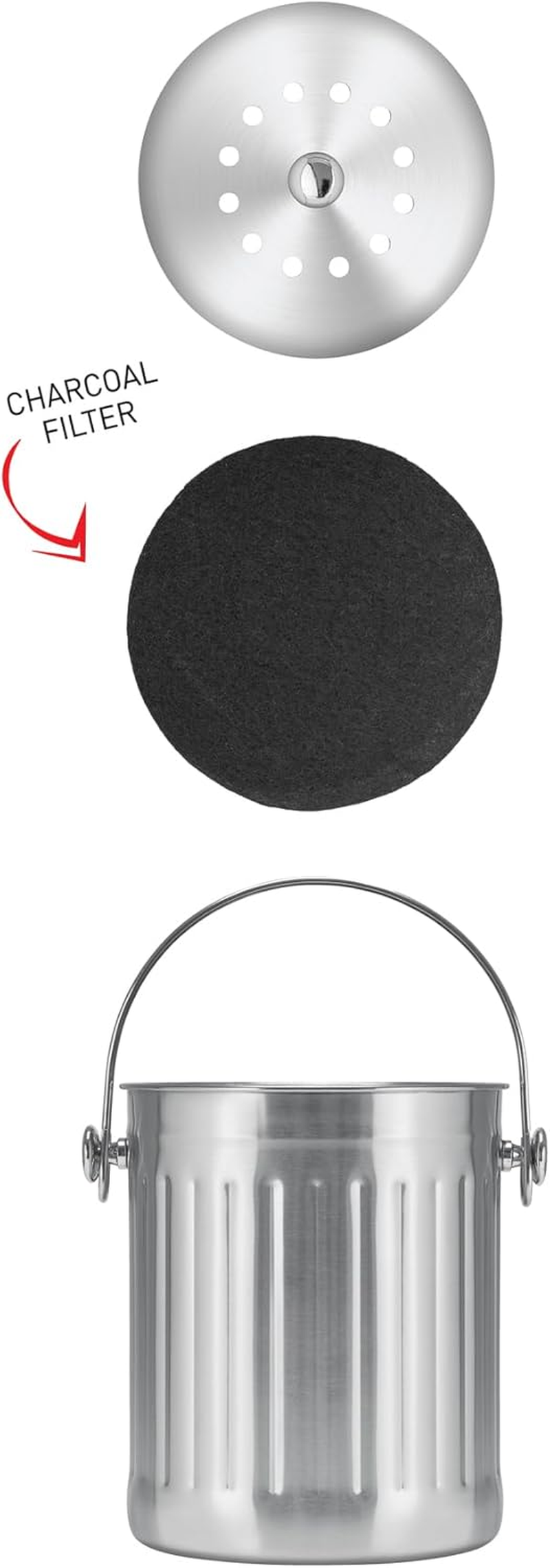 Avanti Stainless Steel Compost Bin, 5 Litre Capacity, Silver