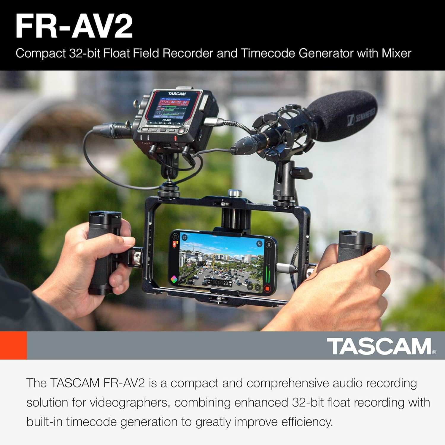 TASCAM FR-AV2 32-Bit Float Compatible 2CH Portable Field Recorder/Timecode Generator, Dual AD Converter, Timecode Synchronization, Audio Interface image number 2
