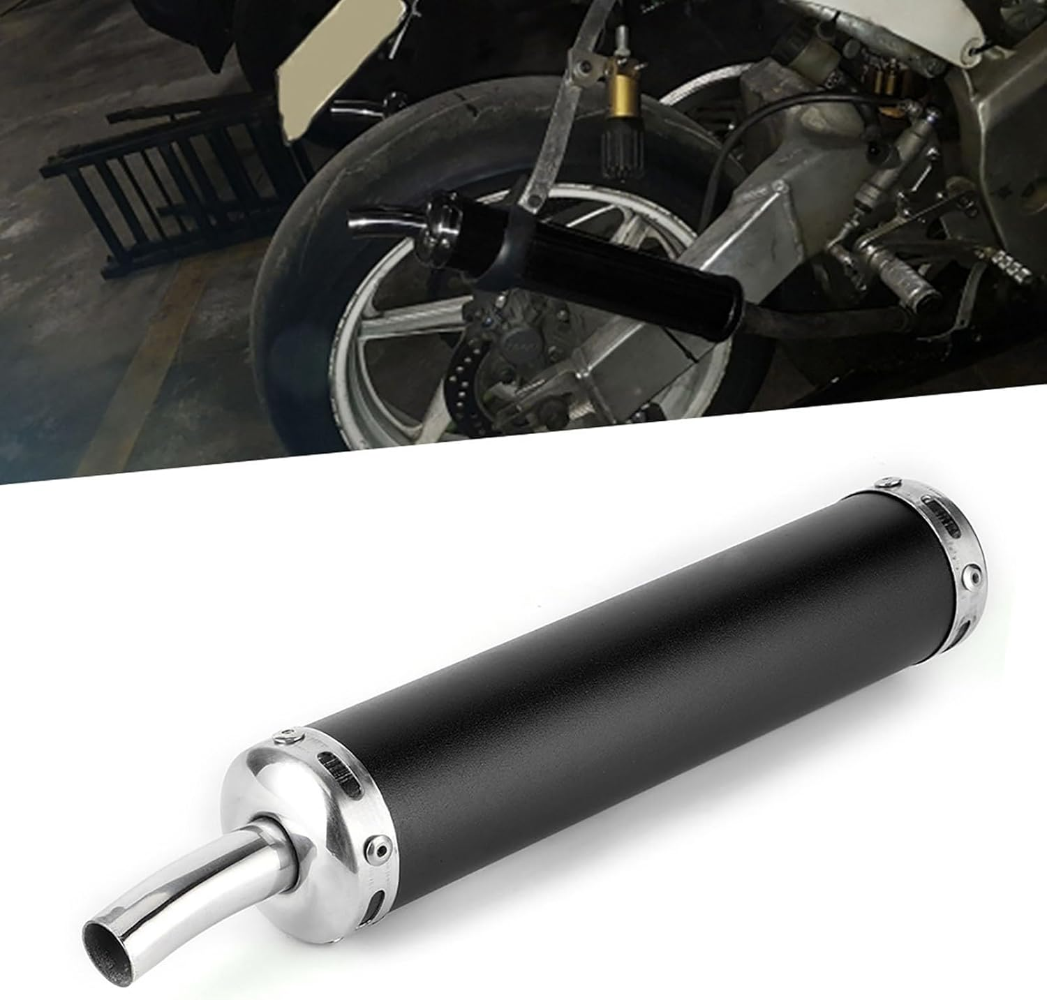 Generic Stainless Steel Exhaust Muffler Silencer 20Mm/0.8In Modified Parts for 2 Stroke Motorcycle High Strength Noise Reduction Stylish Design (Black) image number 4