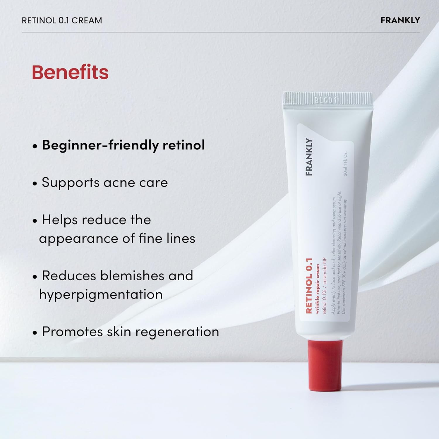 FRANKLY Retinol 0.1% Cream, 1.01 Fl Oz - Beginner Retinol | Night Cream | with Ceramides & Natural Ginseng | Anti-Aging, Wrinkles Care, Reduces Congestion and Hyperpigmentation | Korean Skin Care image number 5
