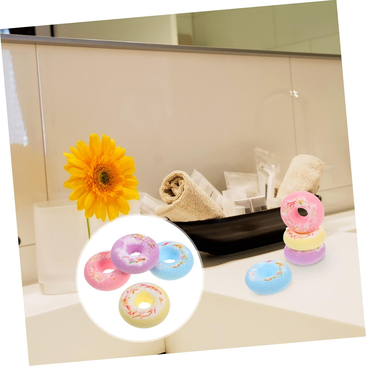 SHOWERORO 4 Pack Salt Bath Handmade Doughnut Bath Balls Skin Care Relaxing Bath for Mom Friend or Self image number 6