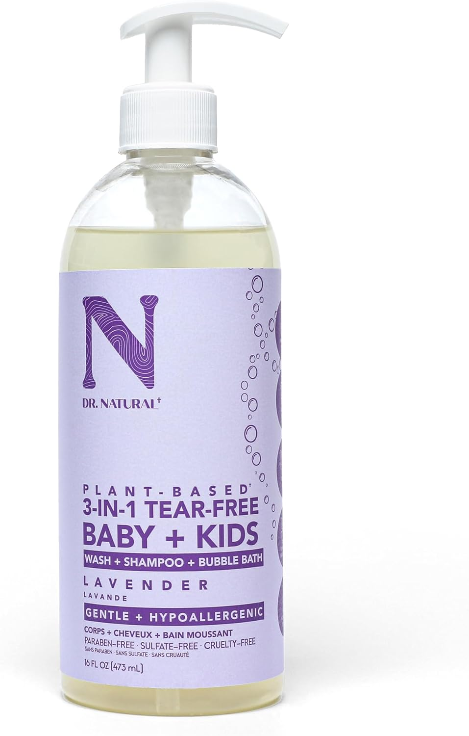 Dr. Natural 3-In-1 Tear-Free Baby plus Kids Soap - Head-To-Toe Baby Soap and Baby Shampoo - Sensitive Skin Moisturizing Body Wash - Lavender - 474 Ml image number 4