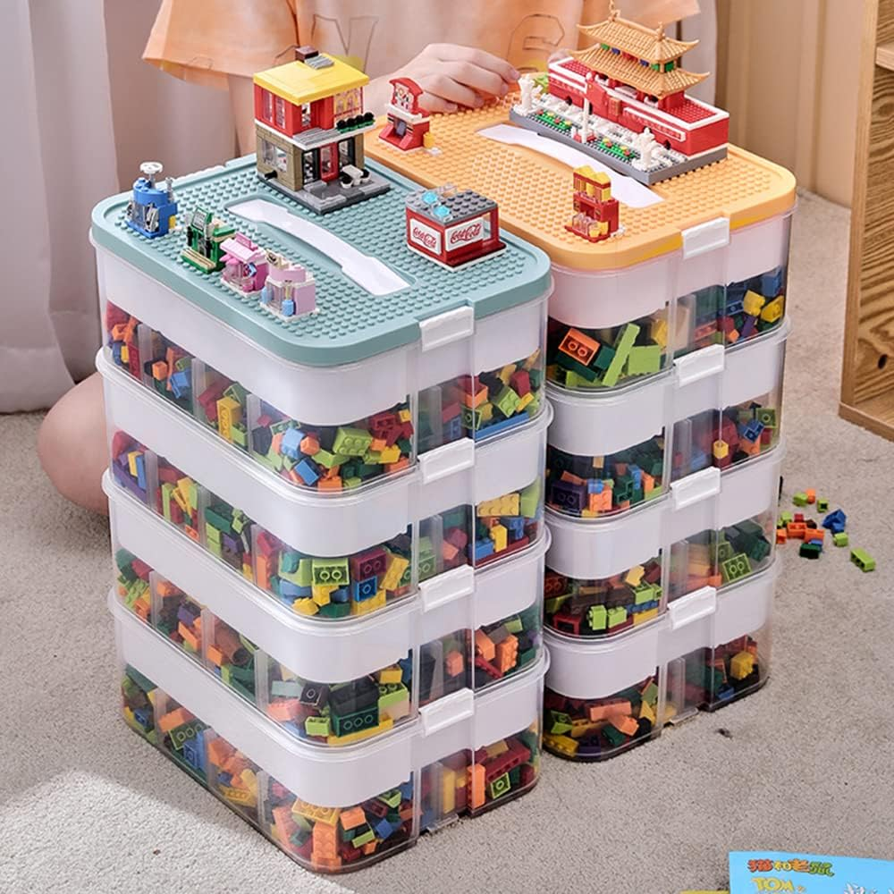 Toy Organizer Bins with Compartments, Building Blocks Storage, Storage Containers for Building Brick Storage, Plastic Stackable Organizer Bin Toy Chest (Green 3 Layers) image number 6