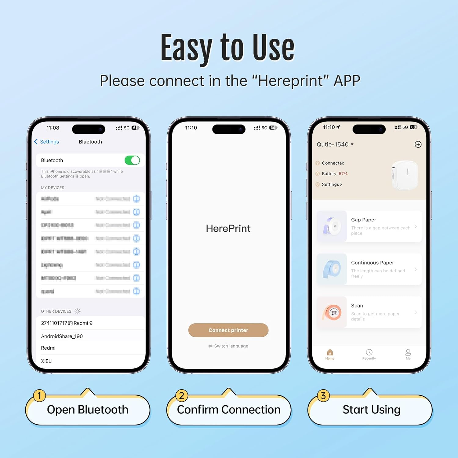 PRT QUTIE Label Maker - Customizable Portable Bluetooth Label Makers Machine with Tape, Handheld Mobile Label Printer for Home Kitchen Organization, Compatible with Ios/Android, White(3 Tapes)