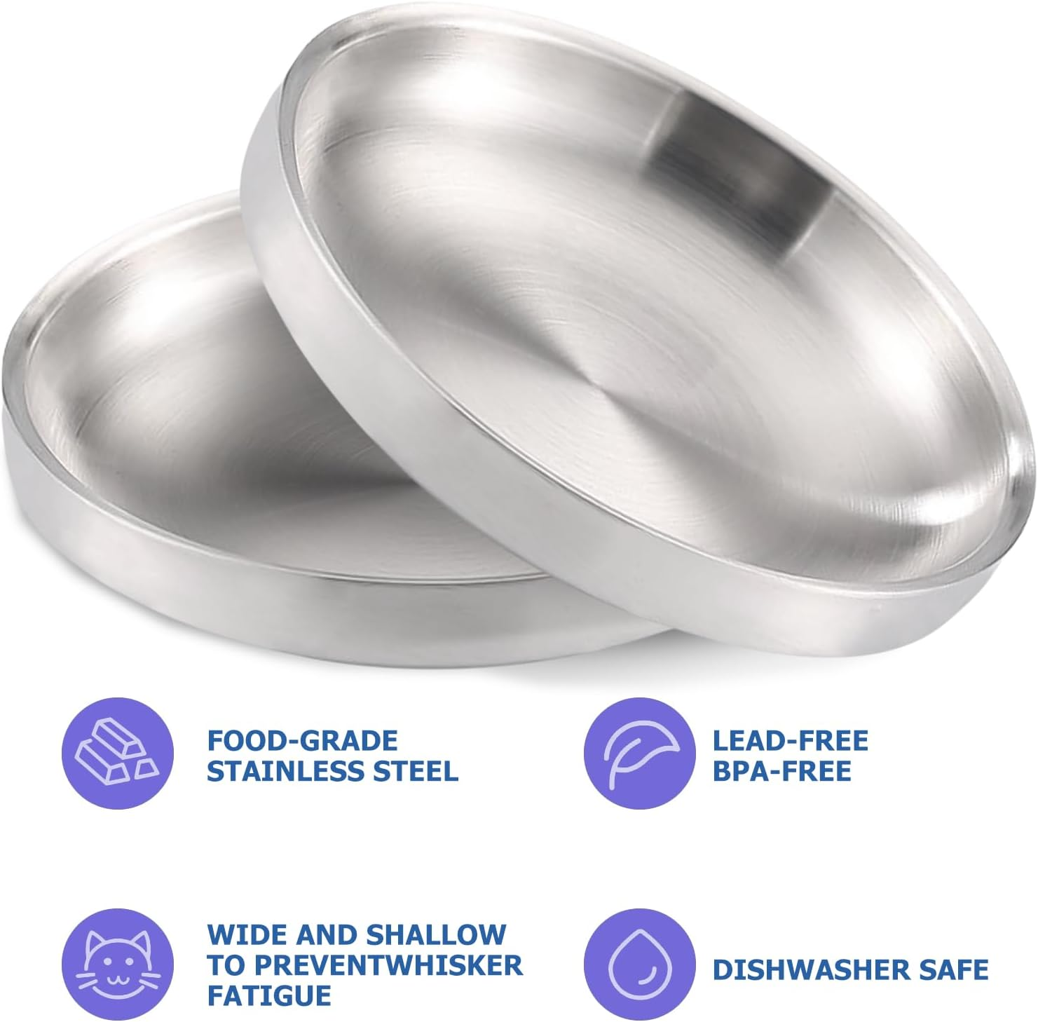 LEKEFET Cat Bowl Flat: Stainless Steel, Metal 304, Drop-Proof, Bowl Width 15 Cm, Easy to Clean image number 1