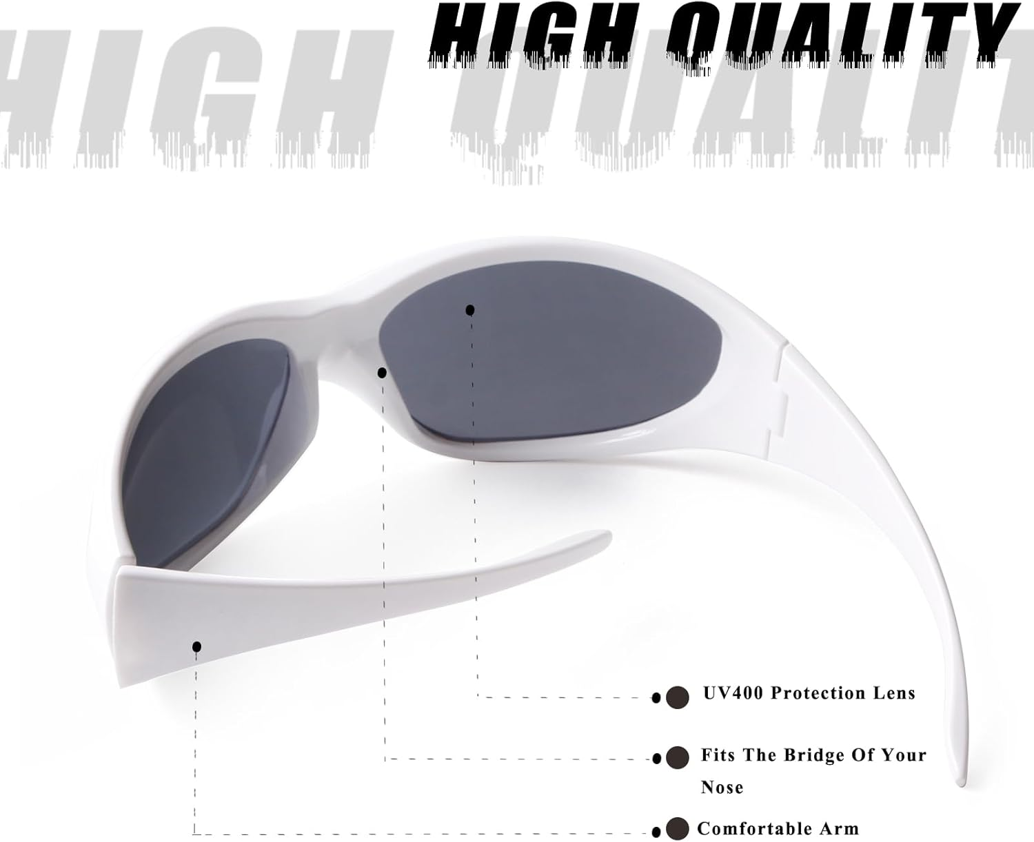 VIA LEECA Fashion Oversized Futuristic Sunglasses for Women Men, Y2K Wrap around Alien Style Accessories for Party image number 6