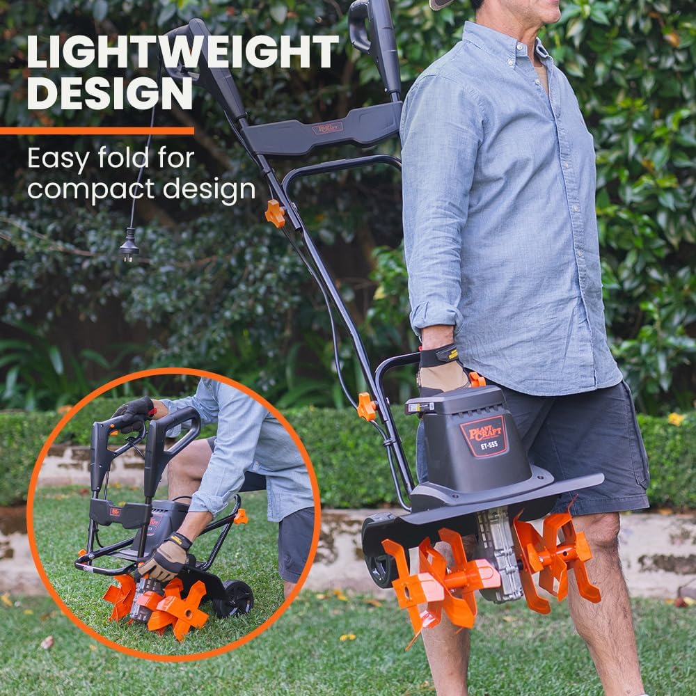 Plantcraft Electric Rotary Hoe Garden Tiller Soil Cultivator, Adjustable Depth, 6 Tines image number 4