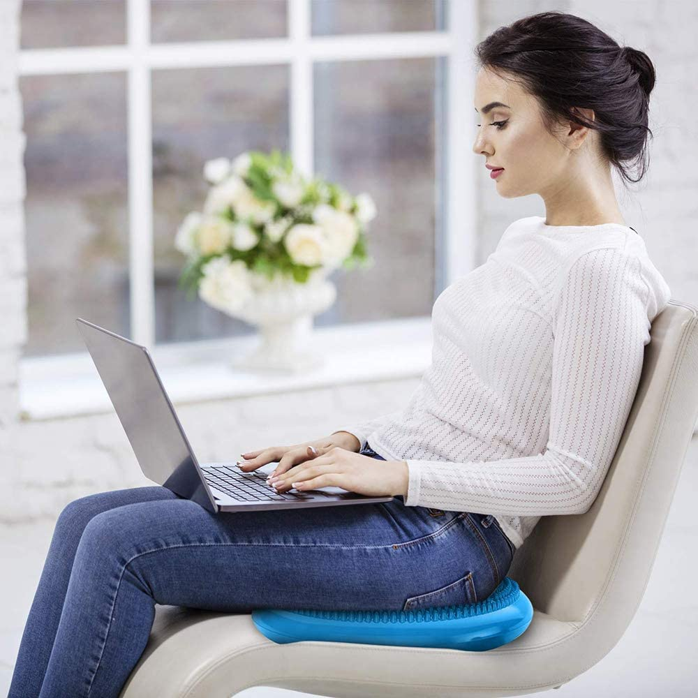 Inflated Stability Wobble Cushion, Balance Air Cushion Disc for Core Fitness Exercise, Wiggle Seat for Sensory Kids, Suitable for Office, Home, School, Pump Included image number 4