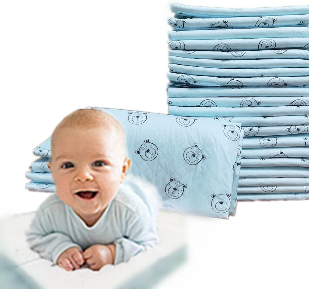 14Pcs Disposable Changing Pads for Babies12X18In Super Quick Absorbent Liners Leak-Proof and Waterproof Mess-Free Diaper Changes for Toddlers Blue Bear Printed Trial Pack for on to Go Travel Trip image number 1