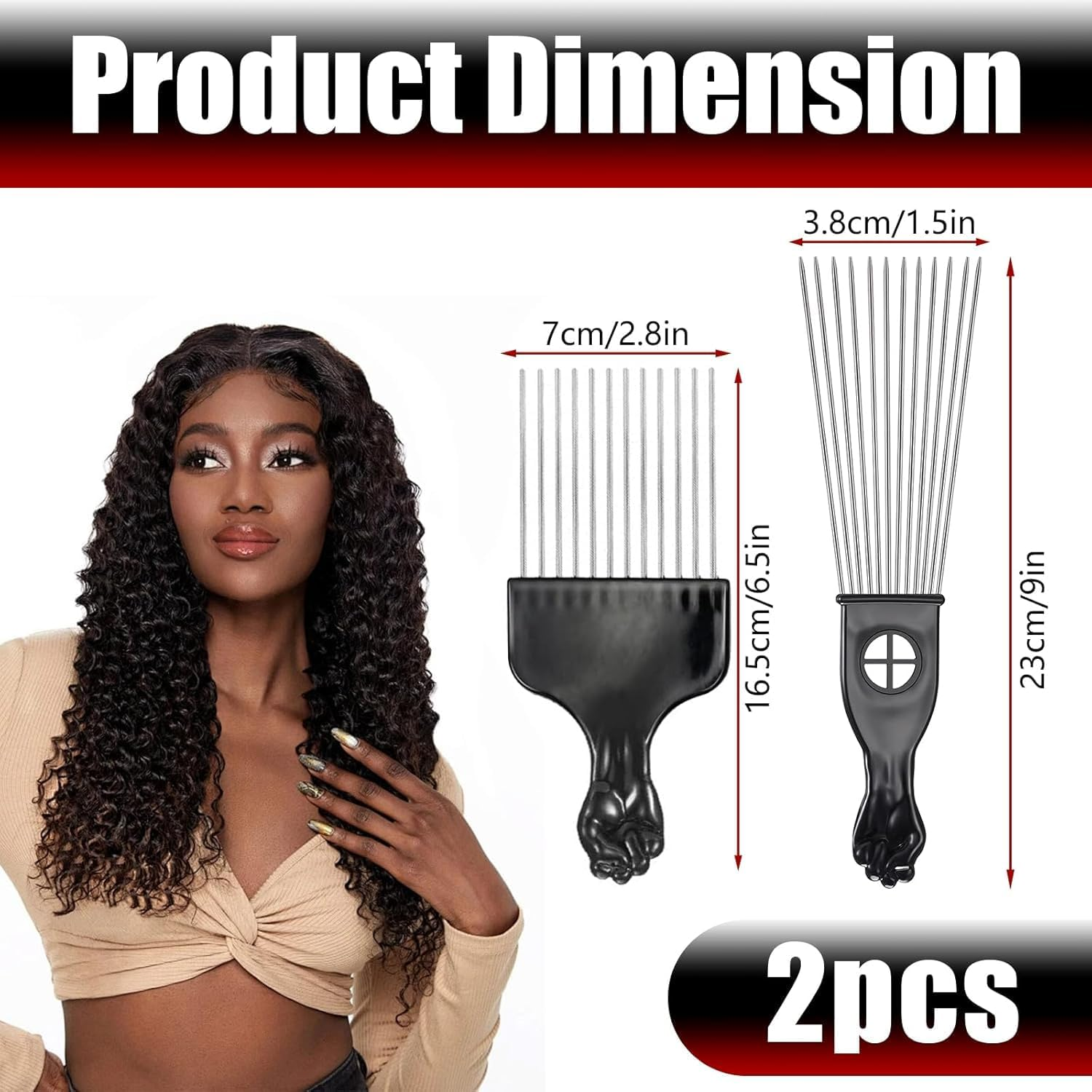 Metal Afro Hair Comb Hair Pick Comb, 2Pcs Metal Afro Hair Pick Combs,Metal Afro Comb African Pick Comb,Afro Comb Metal Pick Comb,Metal Hair Pick Comb,Afro Hair Comb Metal Curling Comb Hair Picks Comb image number 5
