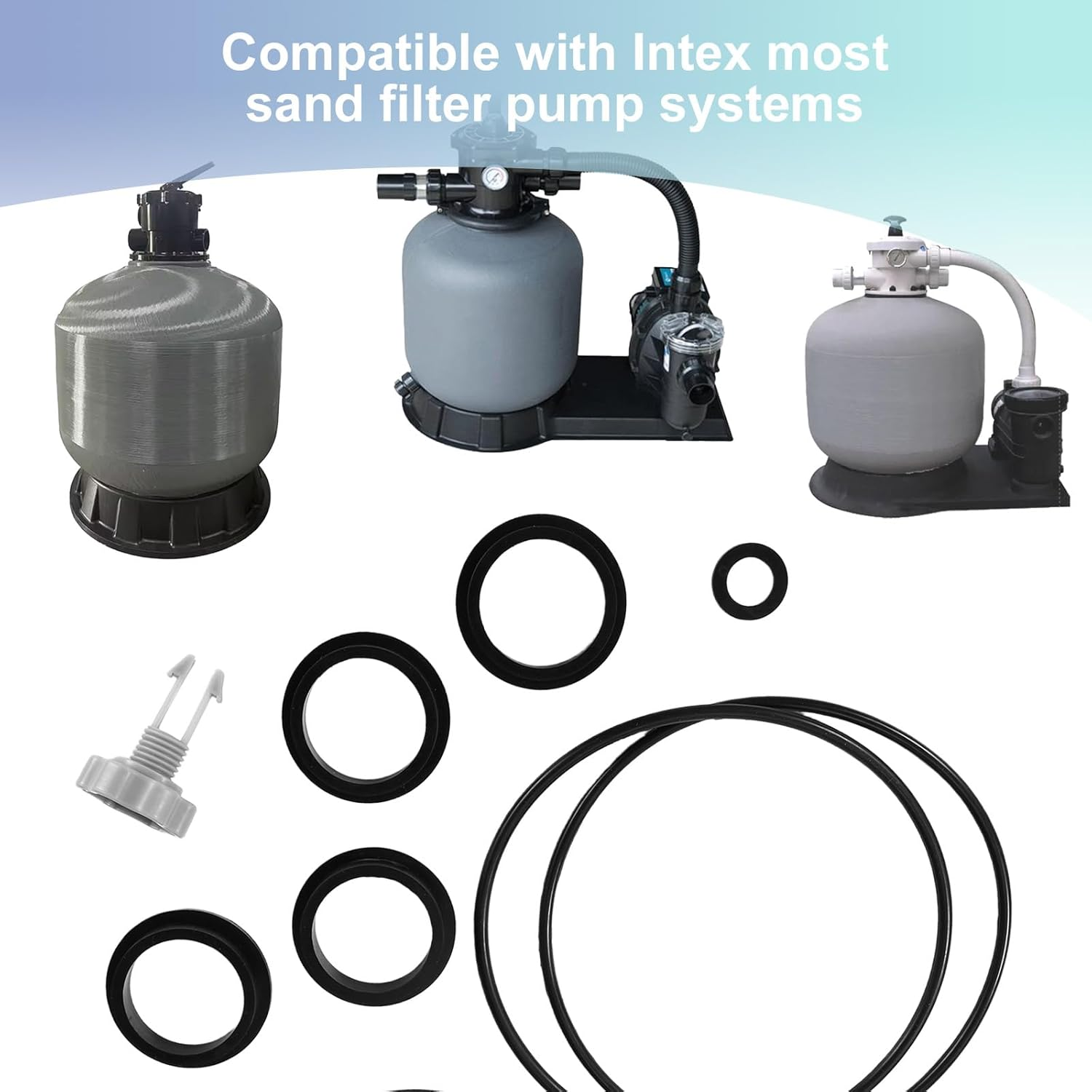 12Pcs Sand Filter Replacement Part Set Compatible with Intex Krystal Clear Sand Filter Pump, Include 1Pcs Air Release Valve 11Pcs O-Rings for Different Parts to Maintain Machine Work Smoothly