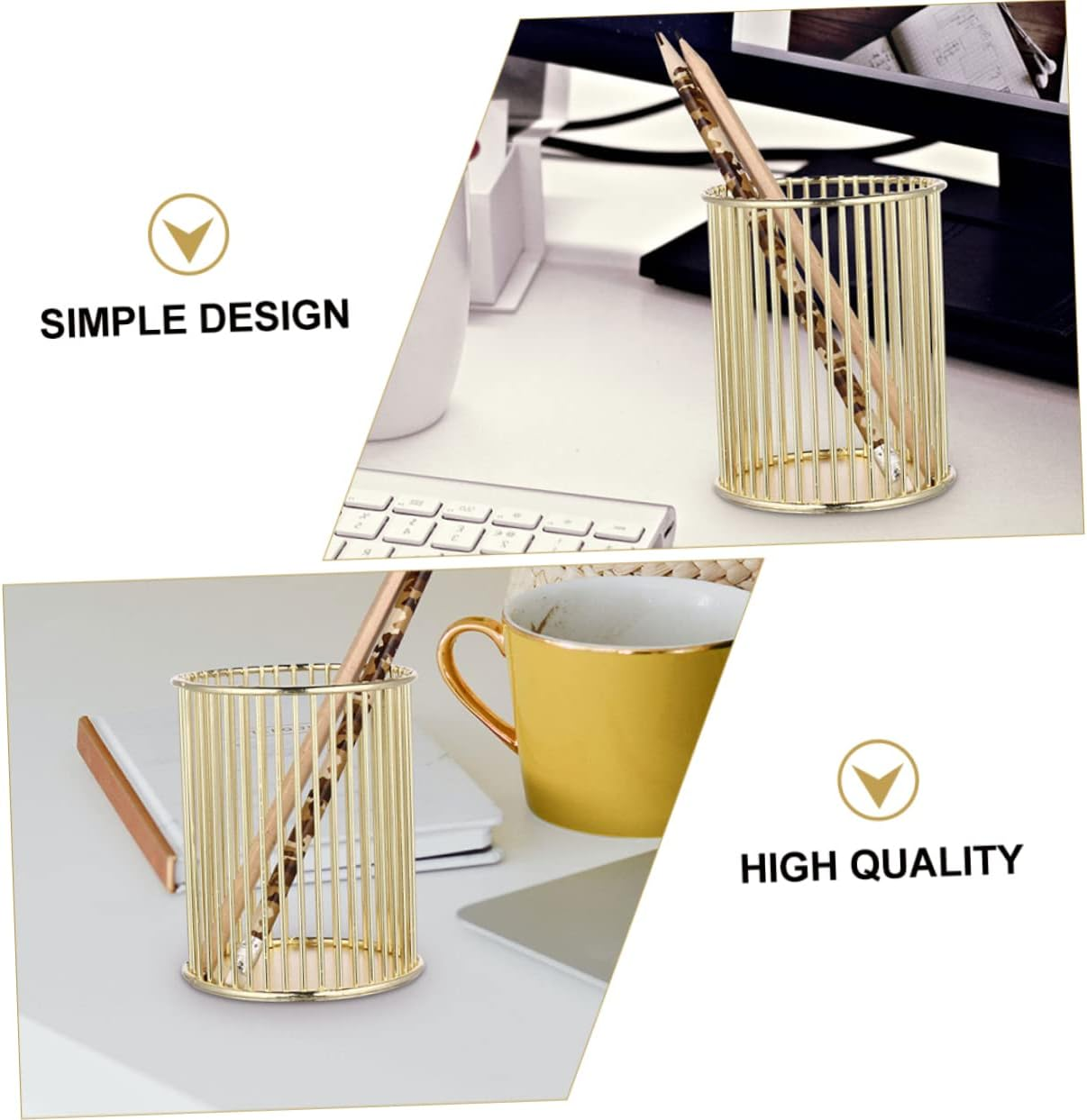 NUOBESTY Metal Pen Holder Set 2Pcs Gold Desktop Organizer Multifunctional Stationery Storage for Office Supplies Creative Brush Container image number 6