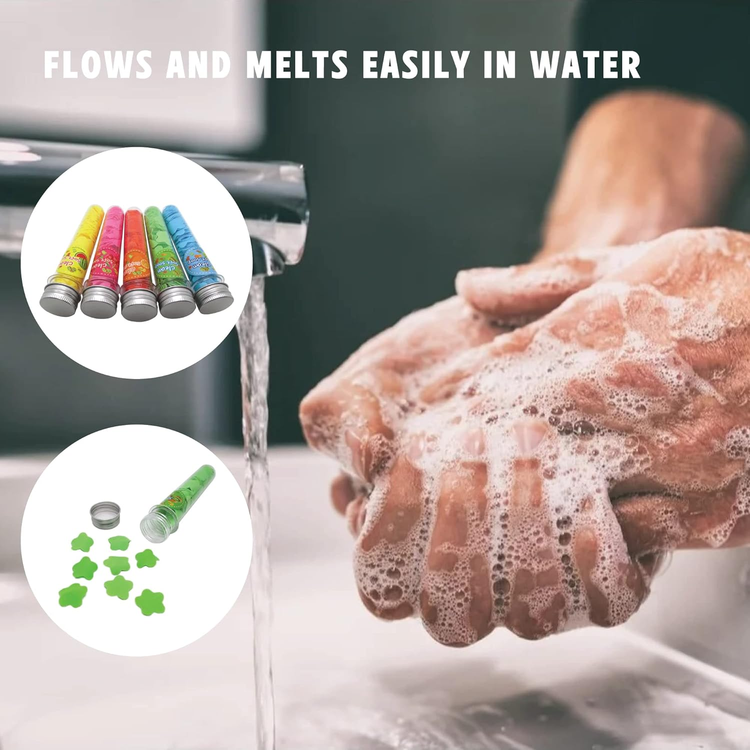 Gadgetime USA Flower Paper Soap Sheets (Assorted Colors) - Portable Disposable Travel Bath Confetti - for Indoor, Travel, Camping, Hiking, Outdoor (5 Tubes) image number 4