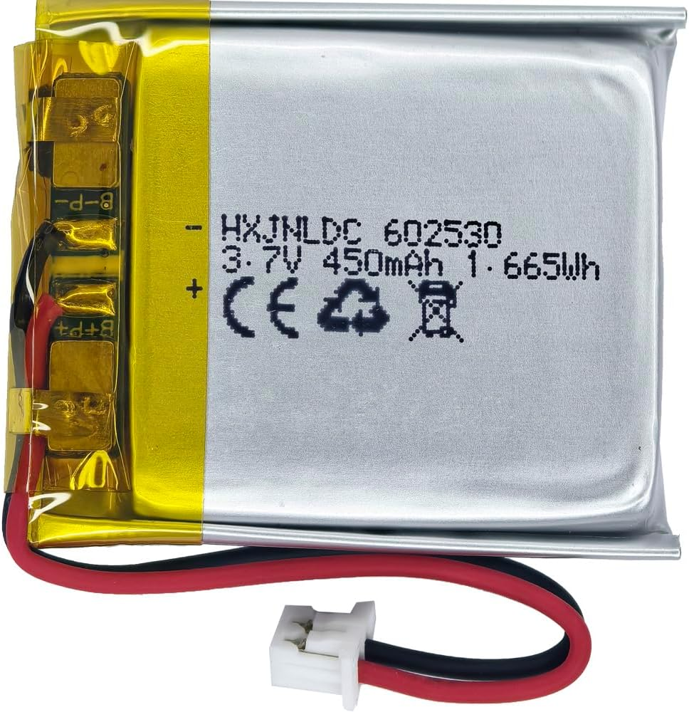 DC 3.7V 450Mah 602530 Rechargeable Lithium Polymer Battery, Suitable for DIY 3.7-5V Electronic Products with Built-In 2-Wire Battery Replacement and LED Lights image number 1