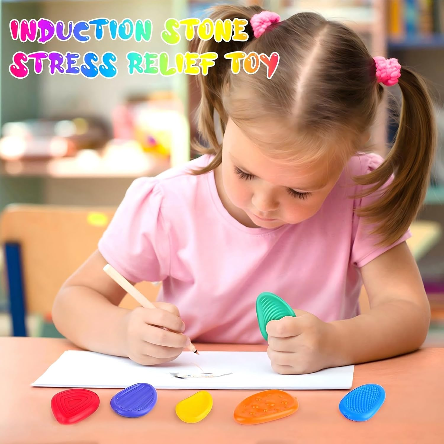 Fidget Toys Sensory Stone for Kids - 6 Pack Textured Soft Worry Stone for Autism Toddler Girls Boys Adults Calming, Fidget Stress Toys for Students Anxiety Relief - Small Prizes Fidget Spinner image number 5