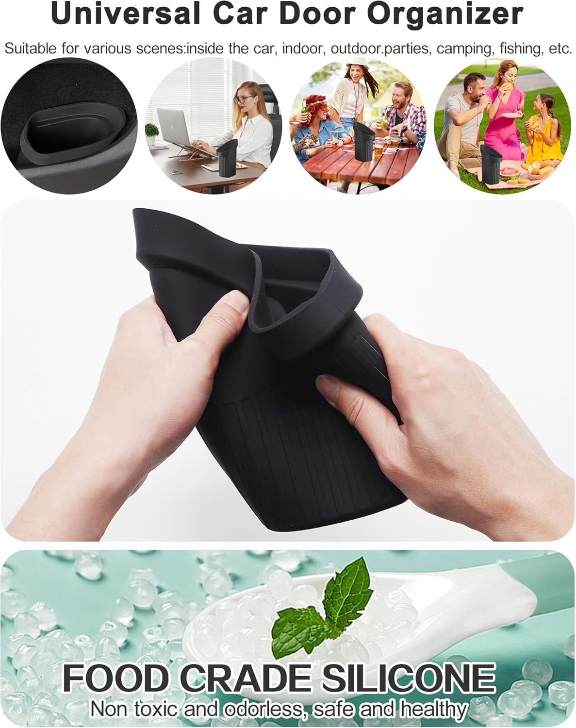 Car Door Organizer for Tesla Model Y Juniper 2025 2026 & Model 3 2024-2026 Highland, Silicone Front Door Side Storage Box Mini Trash Can, Waterproof Garbage Organizer for Tesla Model 3/Y 2016-2026