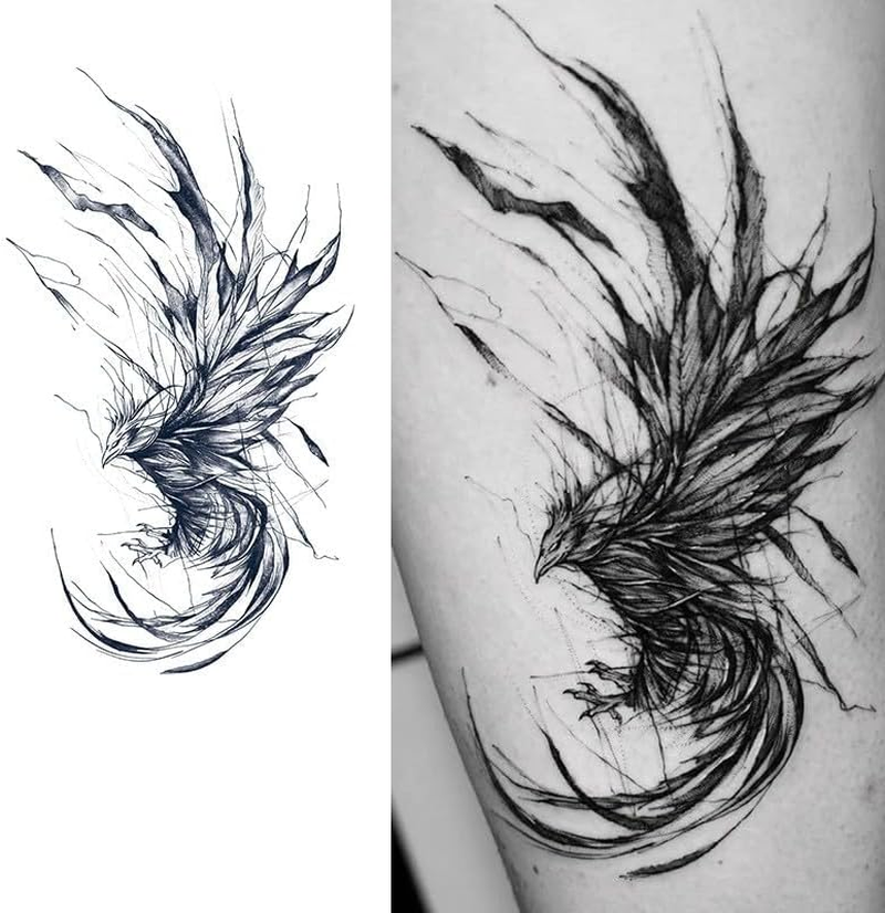 2 PCS Herbal Tattoo Stickers Semi-Permanent Juice Waterproof Juice Arm Dark Phoenix Temporary Tattoo