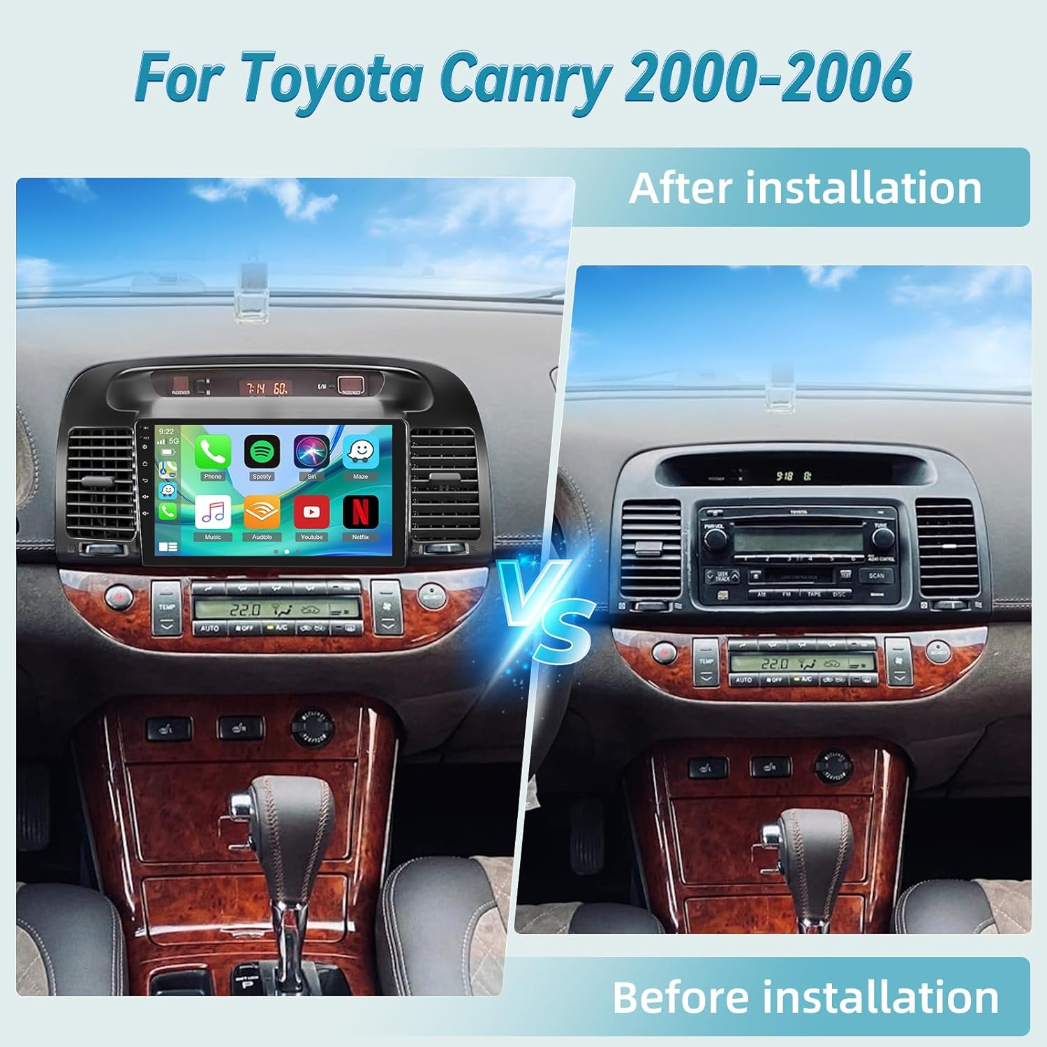 [4G+64G] for Toyota Camry Radio 2000 2001 2002 2003 2004 2005 2006, 9 Inch Android Touchscreen Camry Car Stereo, 32 EQ Audio/1280 * 720 Screen/Carplay/Android Auto/Swc/Bluetooth/Wifi image number 3