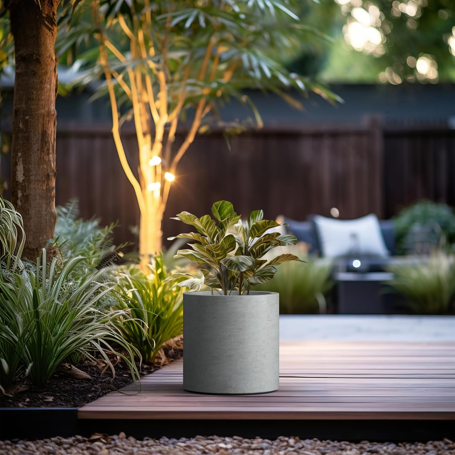 Kante 12.6" Dia Concrete Outdoor Modern Cylindrical Planters Set of 3, Natural Concrete image number 3