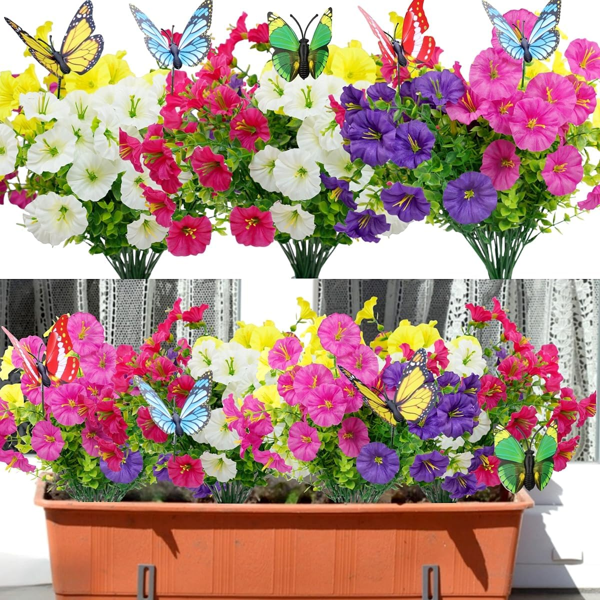 Artificial Flowers for Outdoor Decoration Faux Plants Flowers, 10 Bundles Summer Fall Flowers Autumn Spring Decoration, Fake Silk Colorful Flowers for Garden Porch Wedding Home Decor image number 2