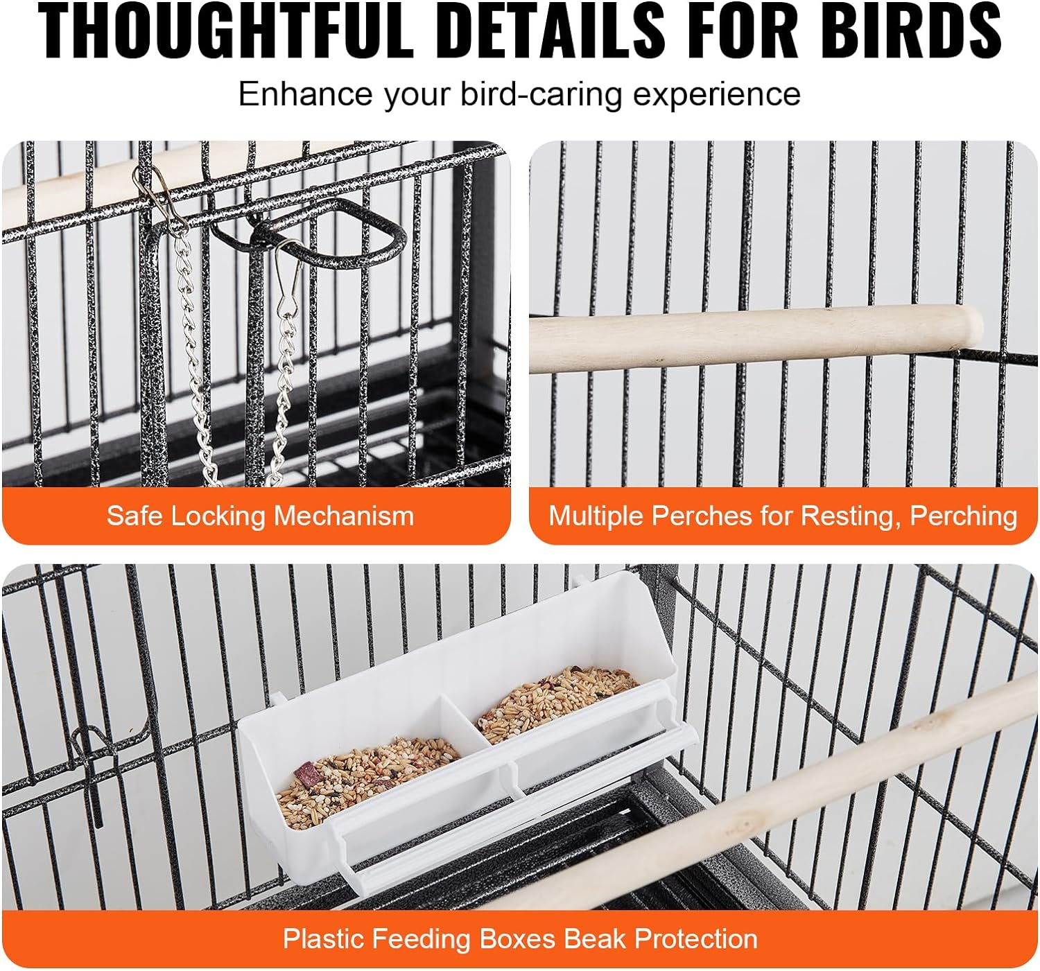 VEVOR 52 Inch Standing Large Bird Cage, Carbon Steel Flight Bird Cage for Parakeets, Cockatiels, Parrots, Macaw with Rolling Stand and Tray image number 3