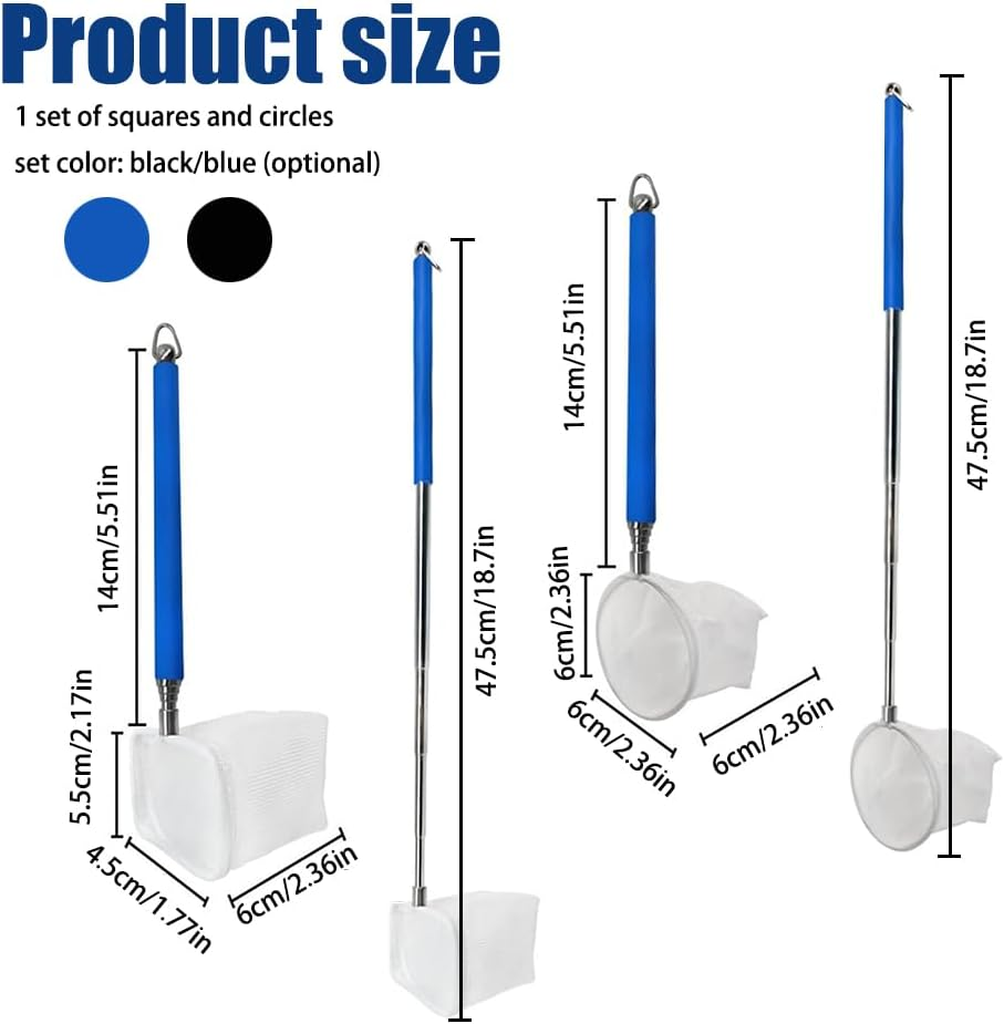 2Pcs Small Telescopic Shrimp Net for Aquarium & Fish Tank, Mini Telescopic Fish Net for Small Fish, Shrimp, Insect - Square & round Net Set, Easy to Use & Store image number 3