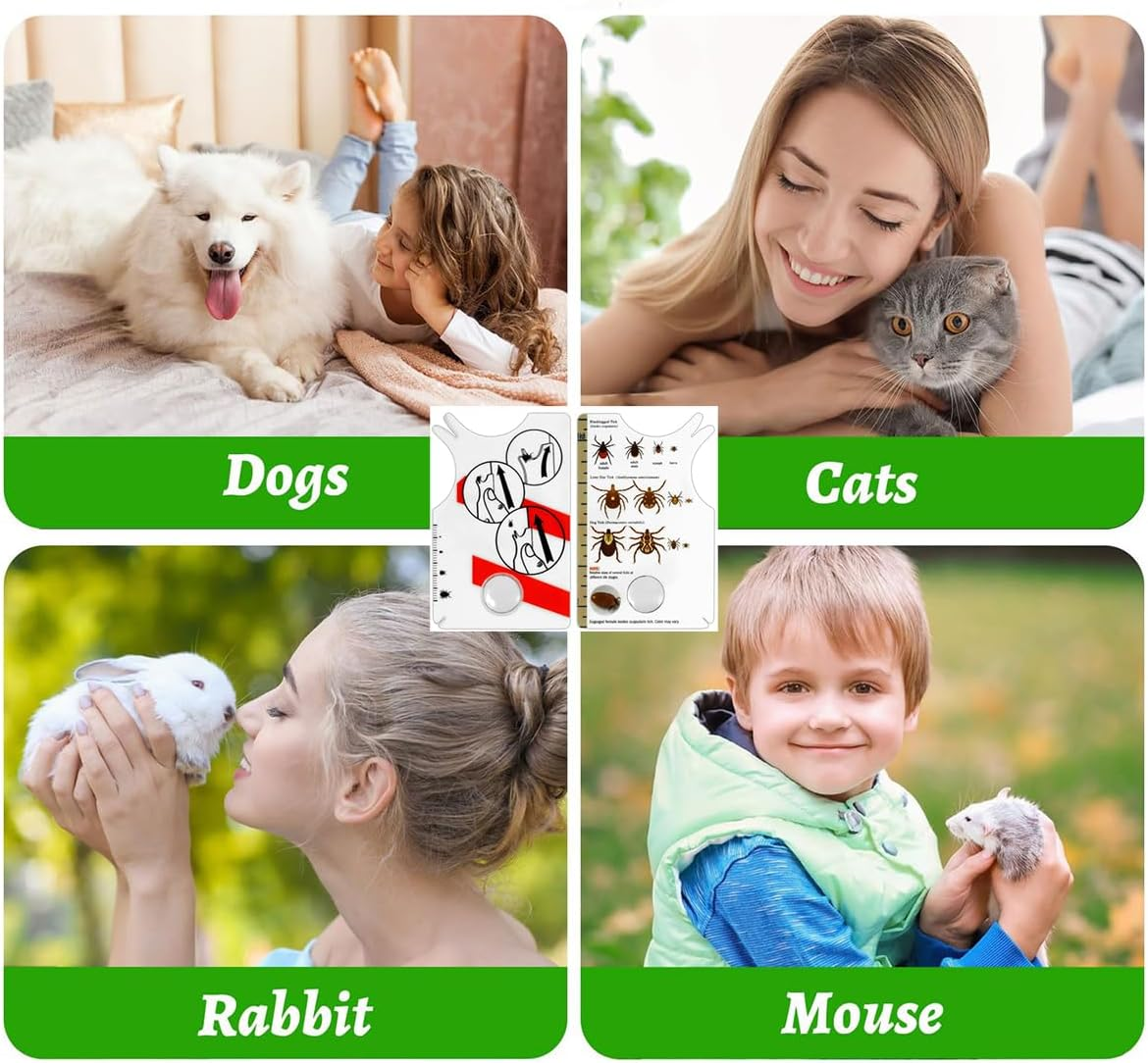 Tick Remover Tools,2 Pcs Tick Catching Card with Magnifying Glass Pets Lice Catcher Plastic Tick Remover Card Suitable for Removing Ticks on Cats and Dogs