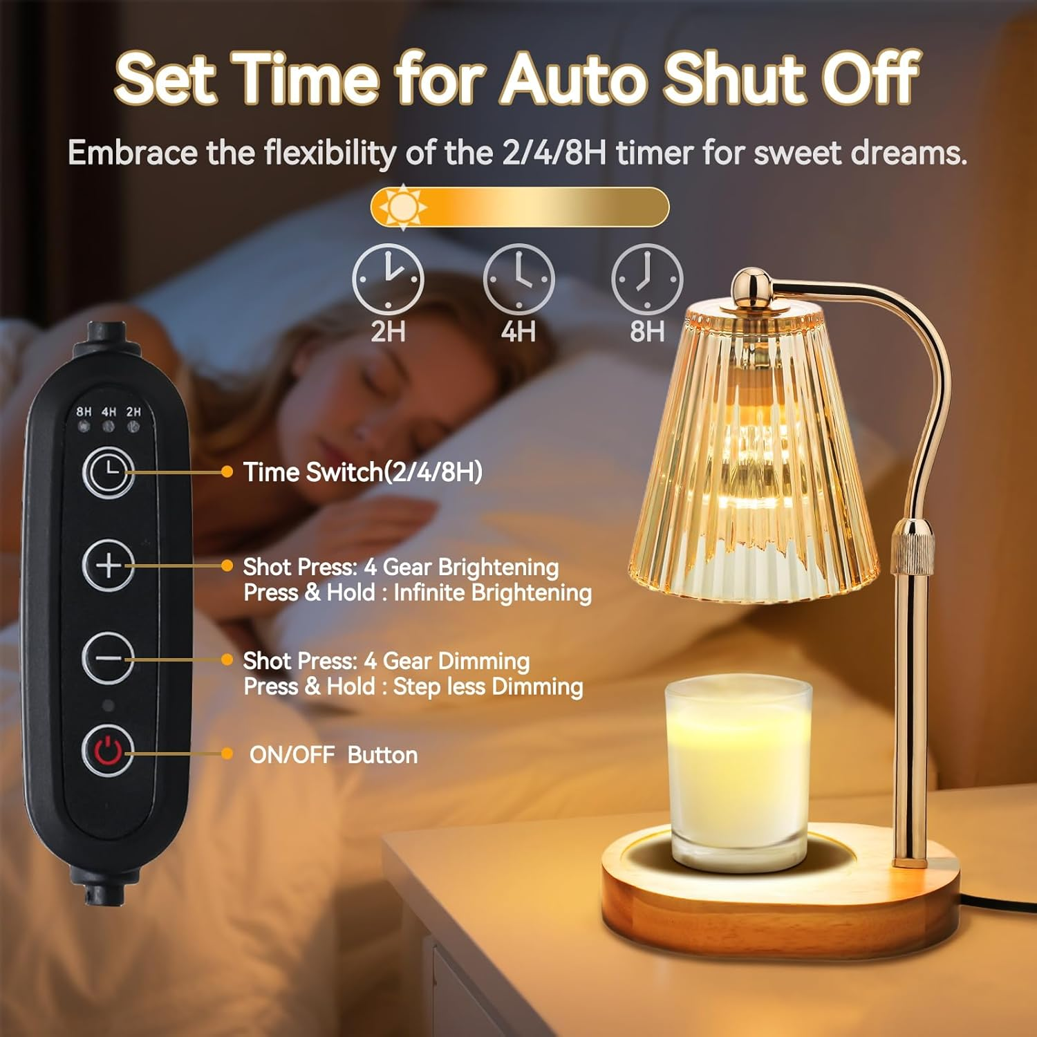 MISERWE Candle Warmer Lamp with 2Bulbs, Adjustable Height Dimmable Wax Warmer with Timer, Wax Melt Warmer with 4 Brightnes, Candle Warmer Light for Mothers Day/Birthday Gifts image number 4