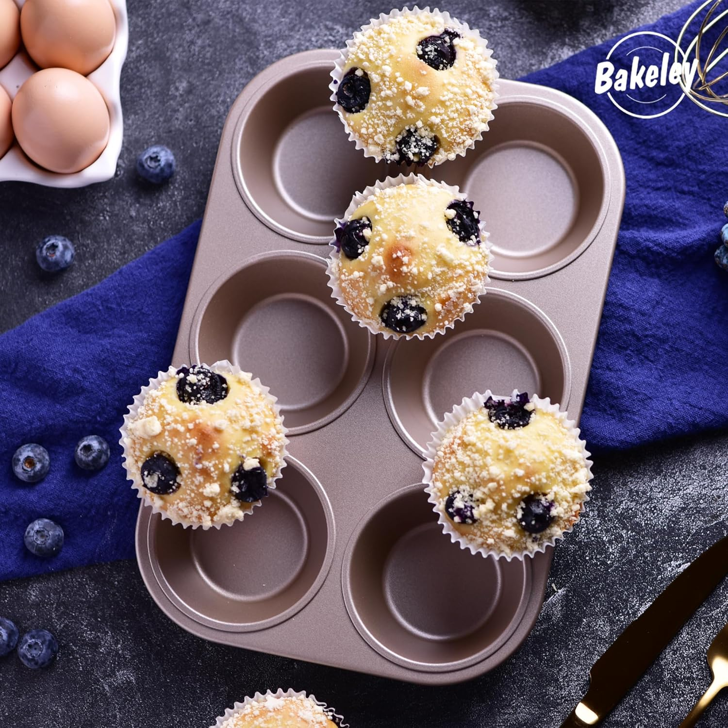 Bakeley Muffin Cake Pan, 6-Cavity Non-Stick Cupcake Pan Bakeware for Oven Baking (Champagne Gold) image number 6