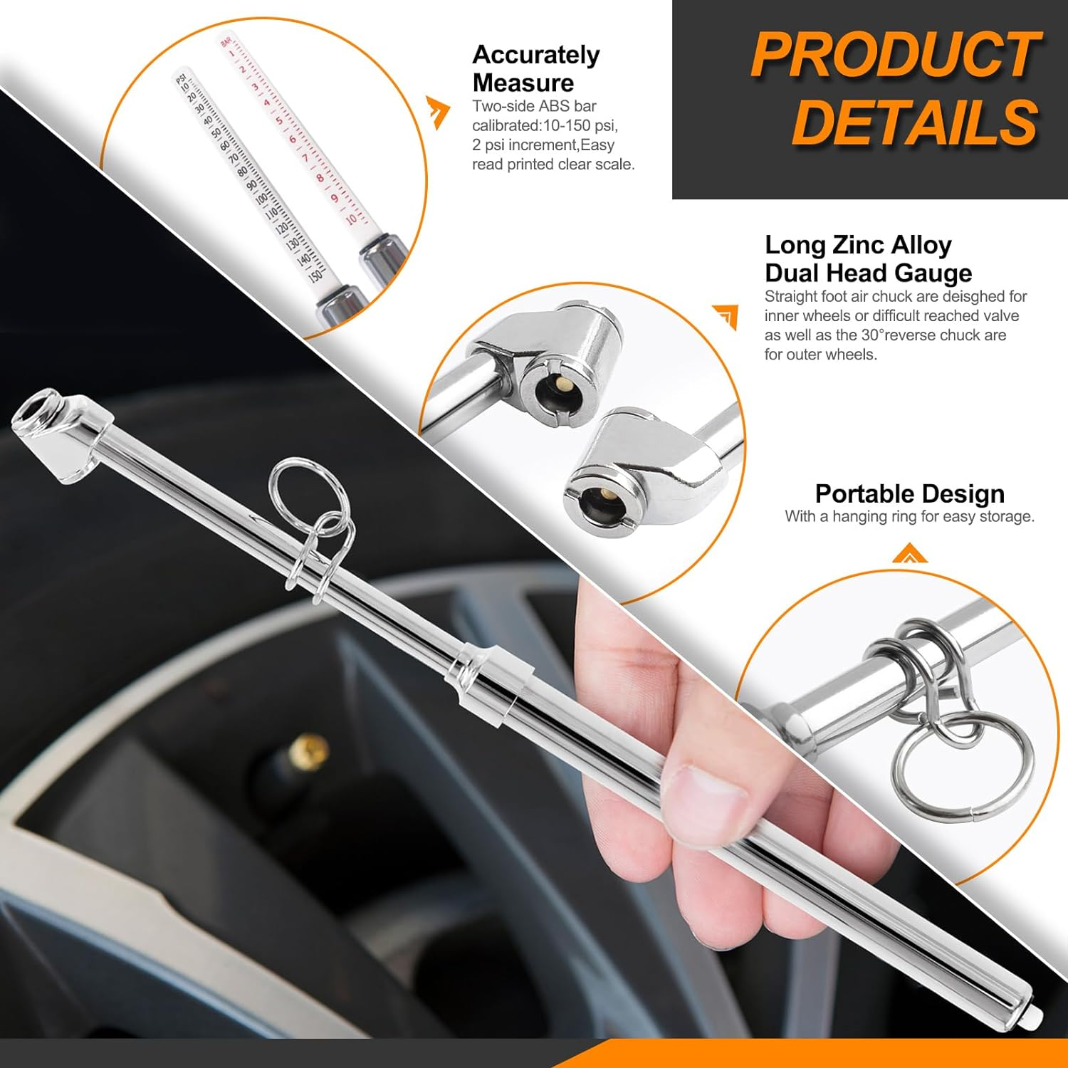 Professional Dual Head Tire Pressure Gauge 10-150 PSI, Heavy Duty Pen Type, Truck Car RV ATV Motorcycle image number 1